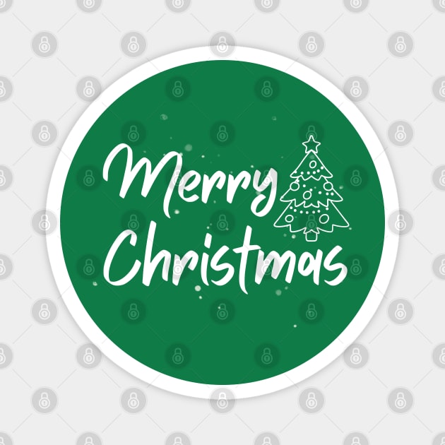 Minimalist Merry Christmas Tree With Snowy Night Lettering Magnet by Creatifly Graphic Tees